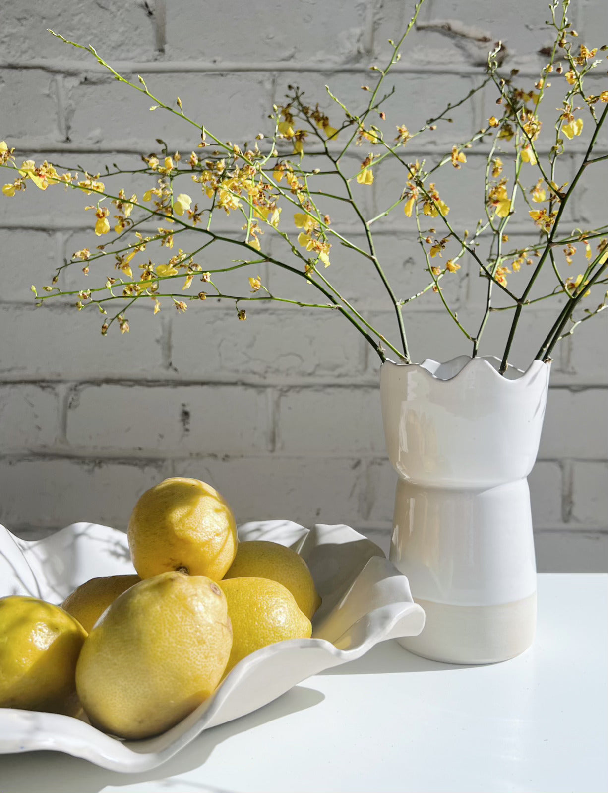 handmade white vase and platter